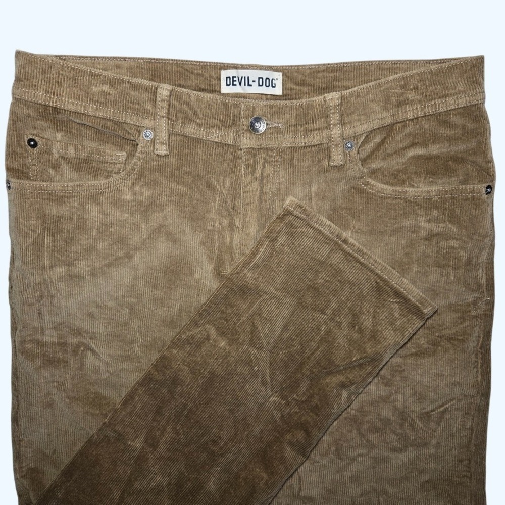 Devil-Dog Dungarees Mens 34x30 Slim Straight Corduroy Pants Tan Khaki Brown Fall